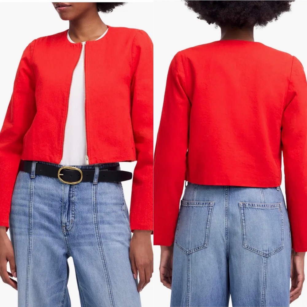 Madewell Womens Festival Red Cotton & Linen Blend Zip-Up Jacket NWOT Size Small